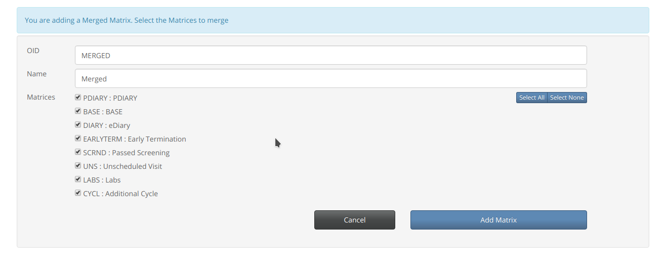 Select Matrices to Merge