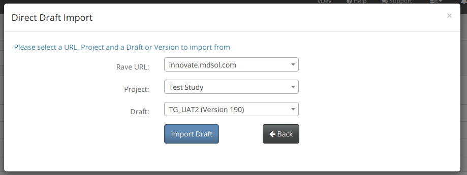 Selecting URL / Project / Draft